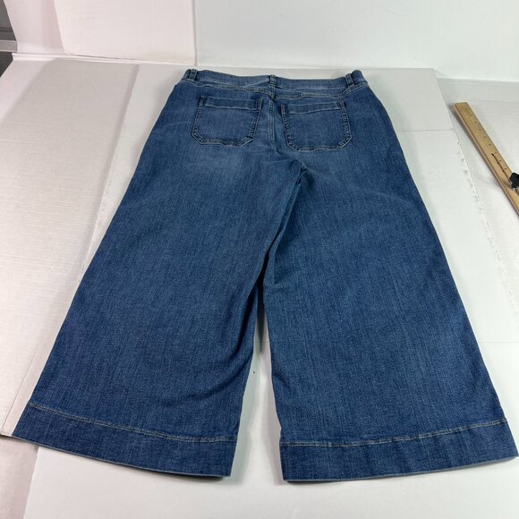 Spanx Jean Women 33x23* Cropped Wide Leg Patch Pockets Blue Stretch Denim Tag XL - Picture 10 of 16